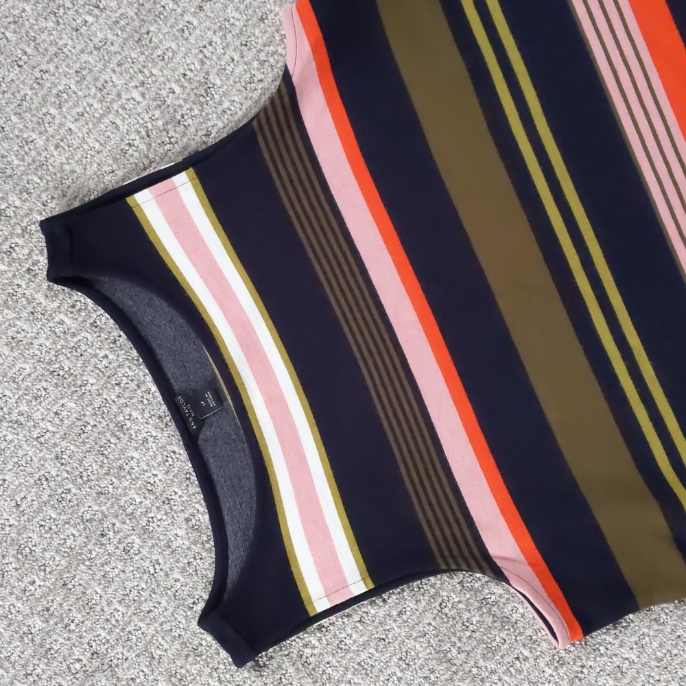 Adorable Ann Taylor Dark Blue Stripes Boatneck Sleeveless Top, Size L (P) - Picture 2 of 9